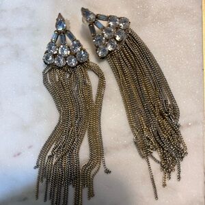 Dazzling diamond rhinestone earrings with dangling gold chains